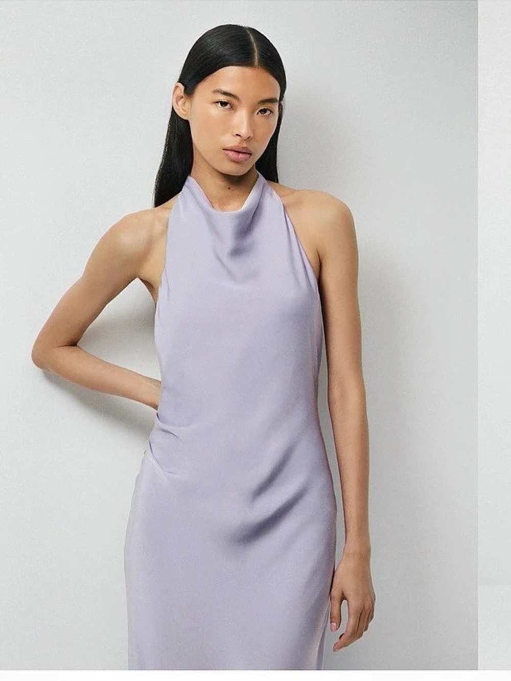 Aritzia Audenсe Satin Maxi Halter Dress in Geode Purple